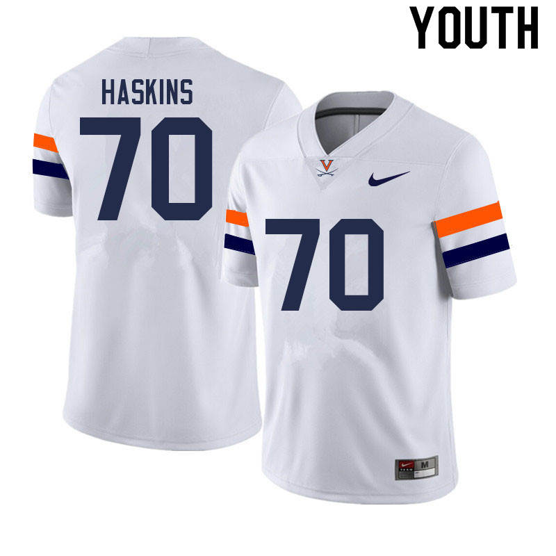 Youth #70 Bobby Haskins Virginia Cavaliers College Football Jerseys Sale-White - Click Image to Close